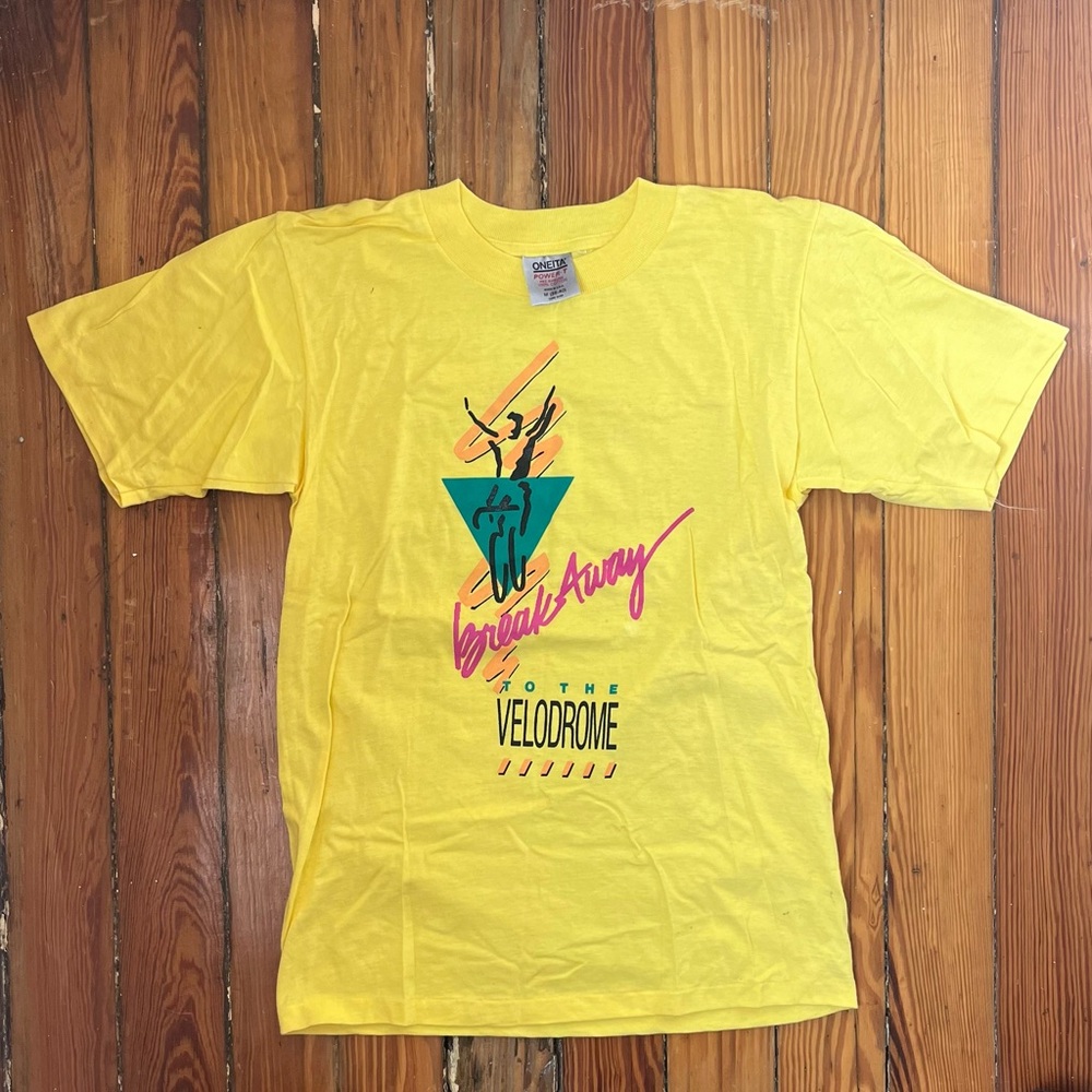 1990s Vintage cycling t-shirt medium yellow biking race